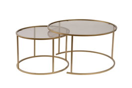 Nordure Juego de Mesas de Café 80, 60 cm Vidrio Templado y Metal Dorado, Bronce